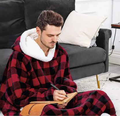 2024 Super Long Flannel Blanket with Sleeves Winter Hoodies Sweatshirt Women Men Pullover Fleece Giant TV Blanket Oversized New