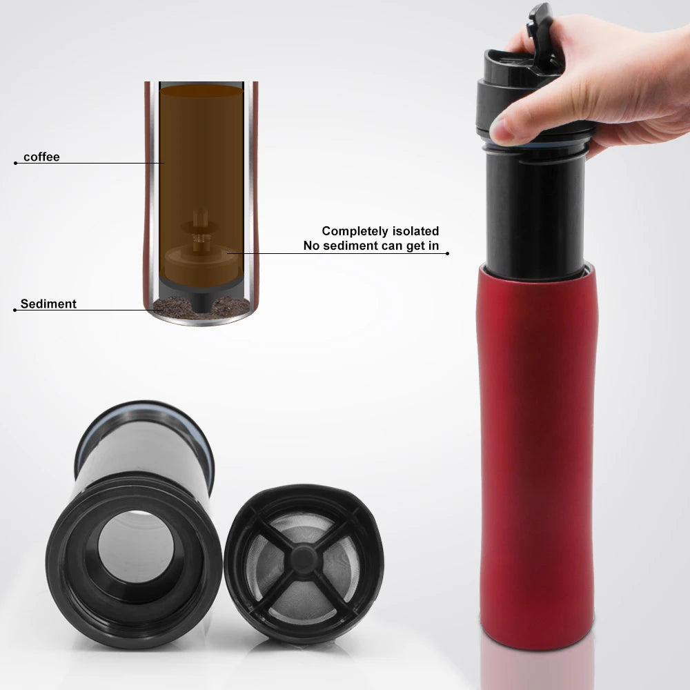 350ML Portable French Press Pot Double Thermal Insulation Cold Storage Travel Outdoor Stainless Steel Bottle Coffee Tea Maker