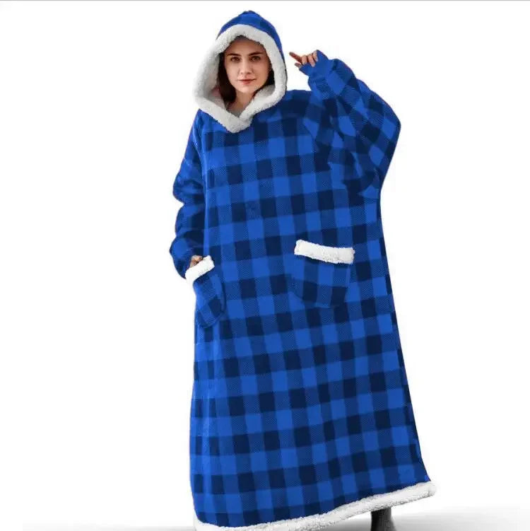 2024 Super Long Flannel Blanket with Sleeves Winter Hoodies Sweatshirt Women Men Pullover Fleece Giant TV Blanket Oversized New