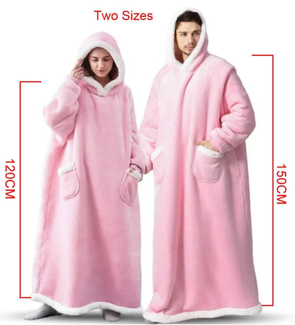 2024 Super Long Flannel Blanket with Sleeves Winter Hoodies Sweatshirt Women Men Pullover Fleece Giant TV Blanket Oversized New