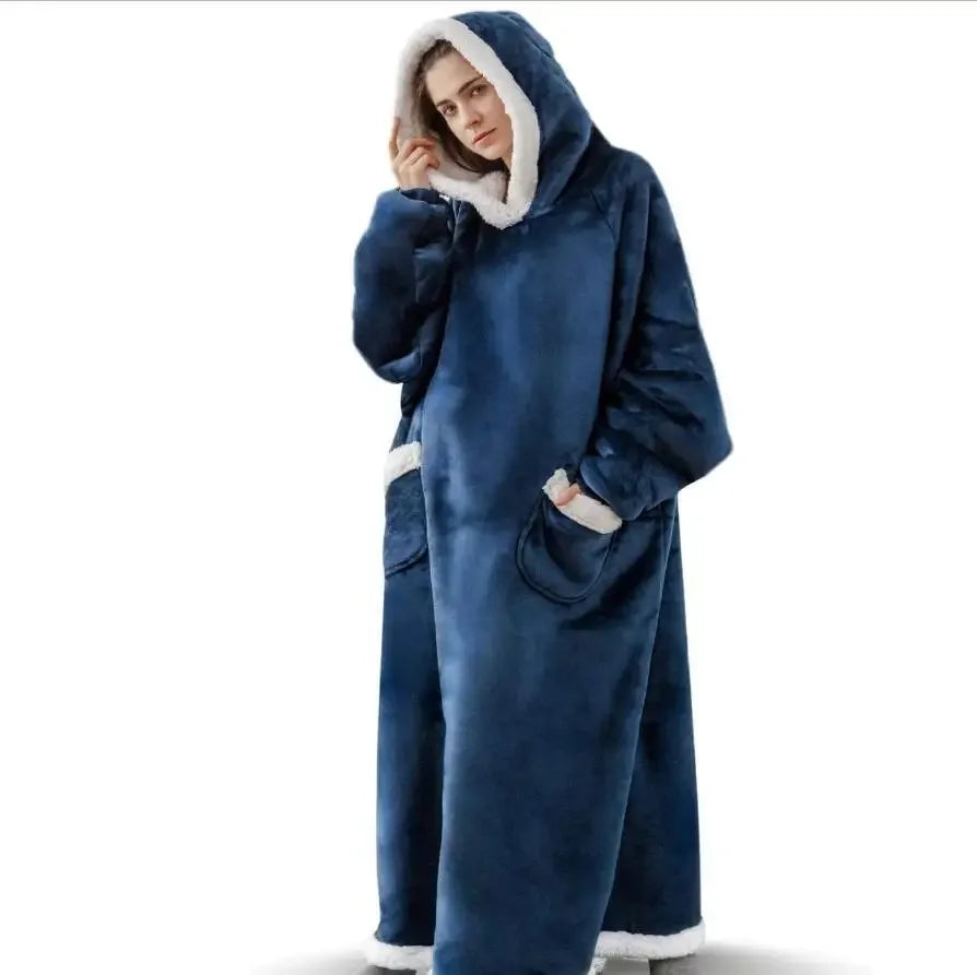 2024 Super Long Flannel Blanket with Sleeves Winter Hoodies Sweatshirt Women Men Pullover Fleece Giant TV Blanket Oversized New