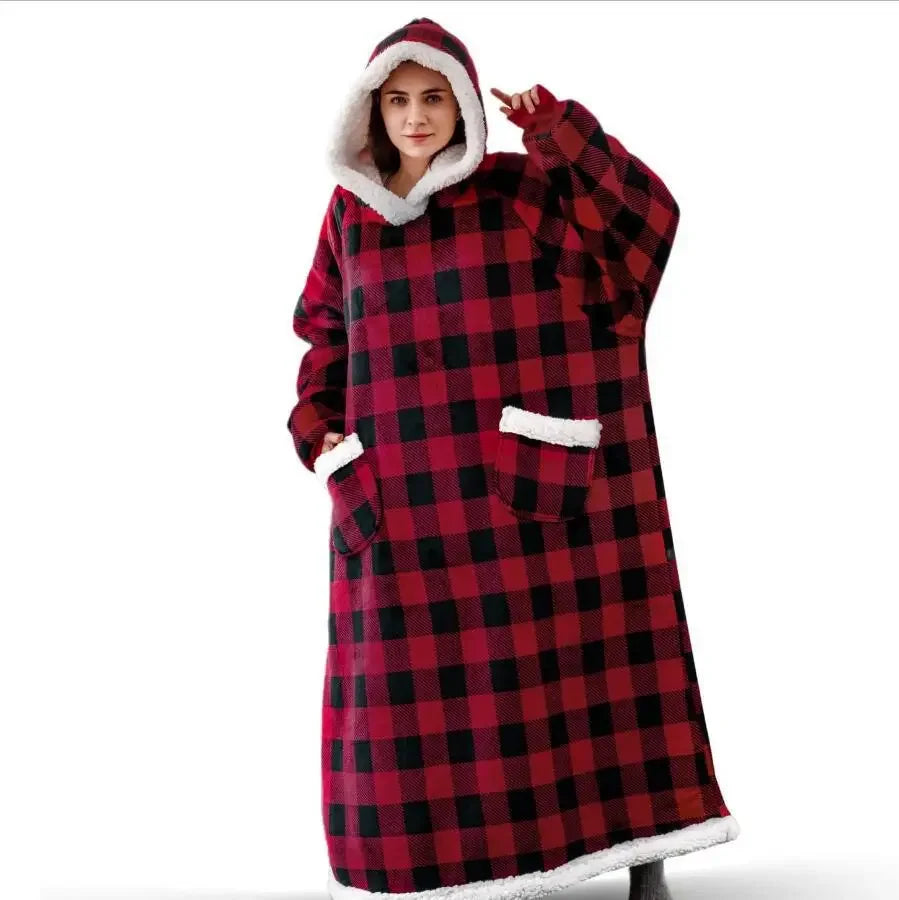 2024 Super Long Flannel Blanket with Sleeves Winter Hoodies Sweatshirt Women Men Pullover Fleece Giant TV Blanket Oversized New